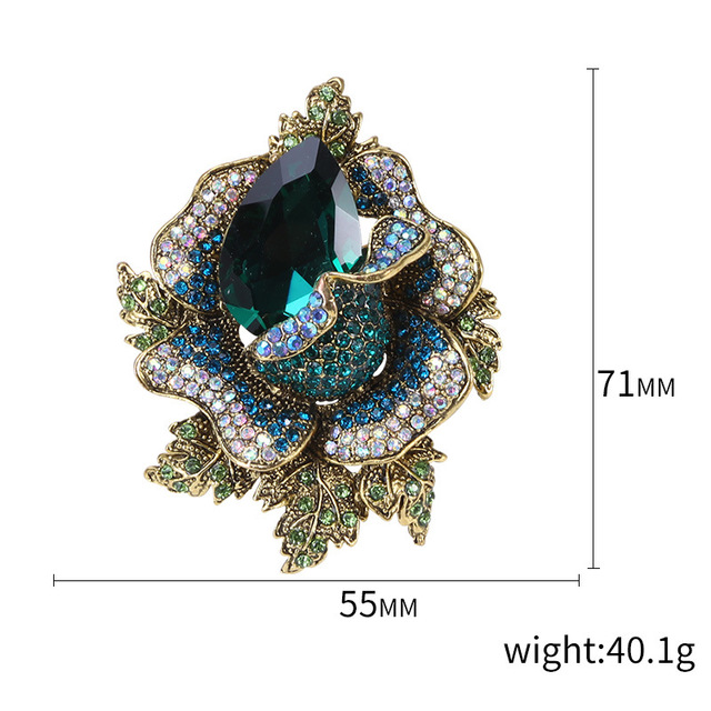 Rhinestone Floral Brooch - Vintage Crystal Accessory
