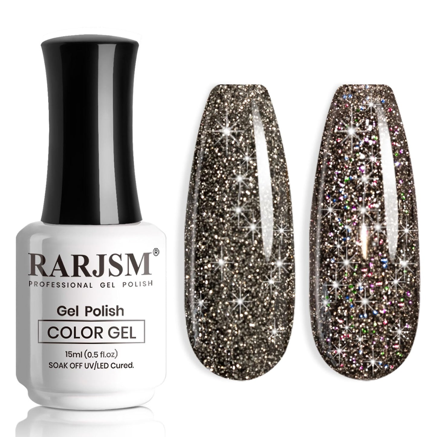 RARJSM Glitter Gel Nail Polish Black Glitter Gel Polish 1PCS Reflective Glitter Gel Nail Polish Diamond Gel Polish Shiny Disco Gel Polish Soak off UV LED Cured for Home DIY Nail Salon Manicure 15ML