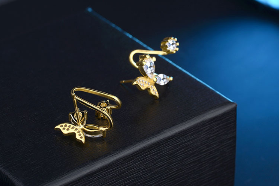 Butterfly Rhinestone Ear Clips (Earrings)
