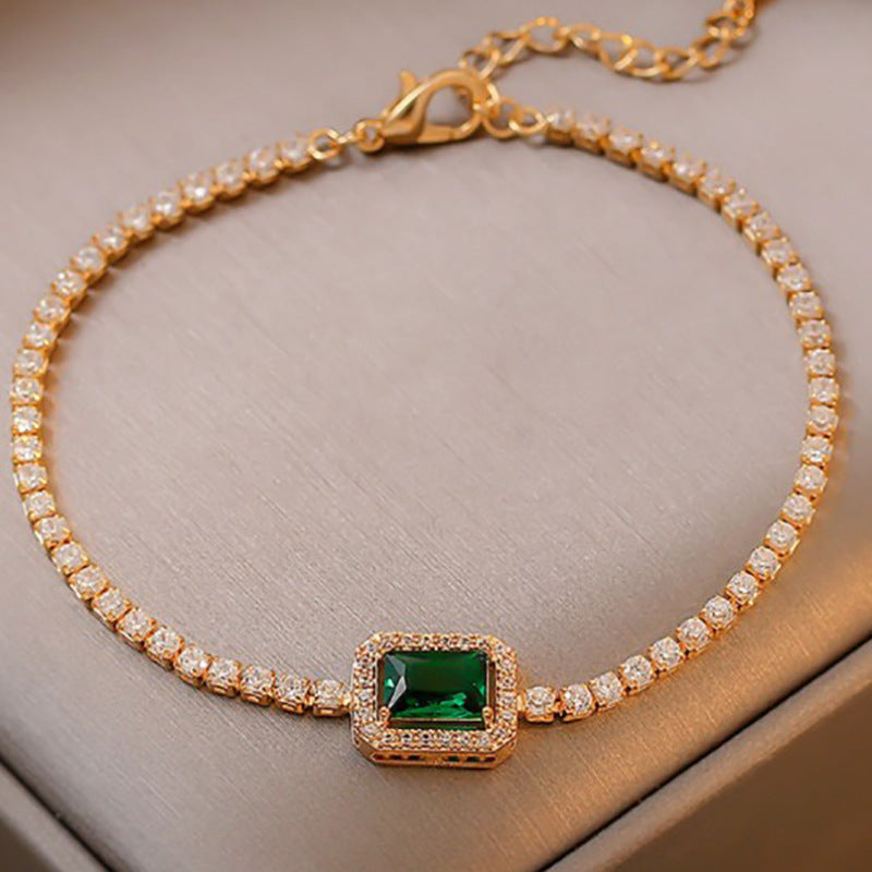 Zircon Inlaid Bracelet with Emerald Green Sparkle