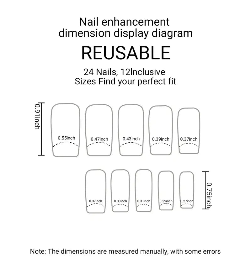 24 Pcs Medium Square Press On Nails with Glitter Sequin