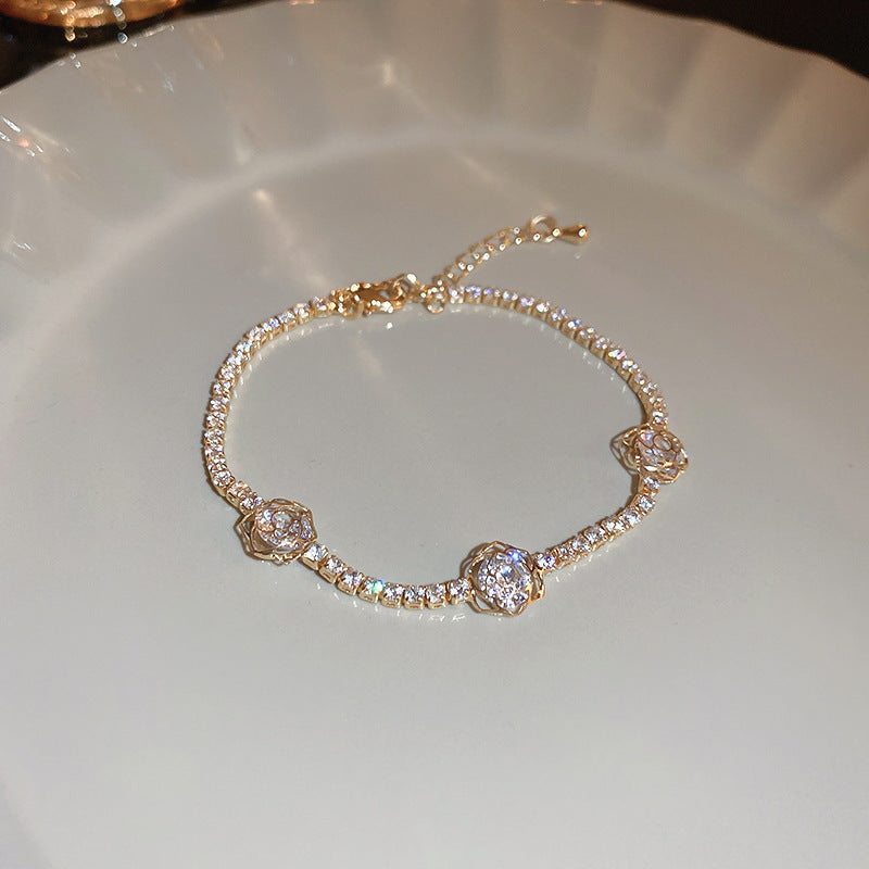 Zircon Inlaid Bracelet with Emerald Green Sparkle