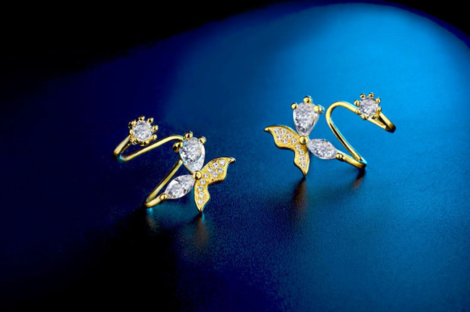 Butterfly Rhinestone Ear Clips (Earrings)