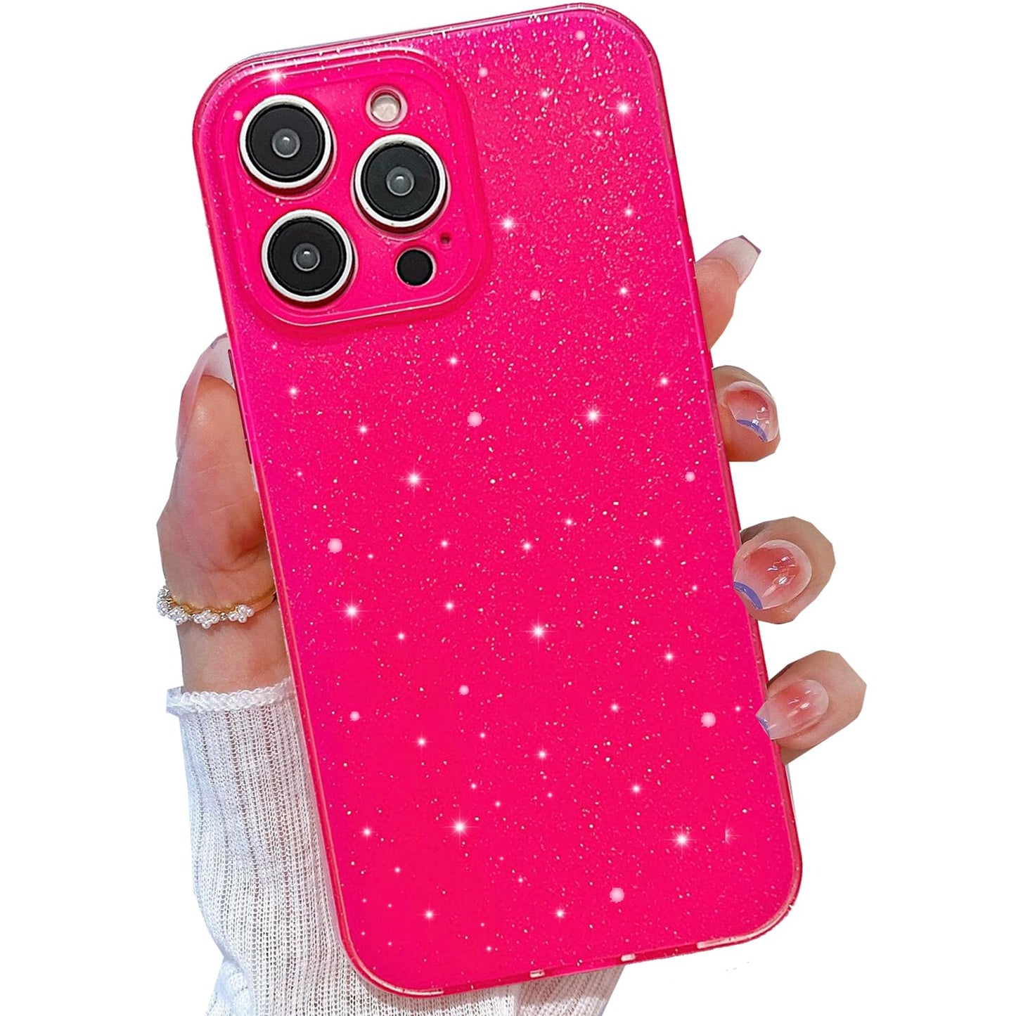 Changjia for iPhone 15 Pro Max 6.7" Glitter Bling Case Cute Glitter Sparkly Shiny Soft Silicone Flexible Shockproof Slim Bumper Women Girls Protective Phone Case for iPhone 15 Pro Max 2023 (Hot Pink)