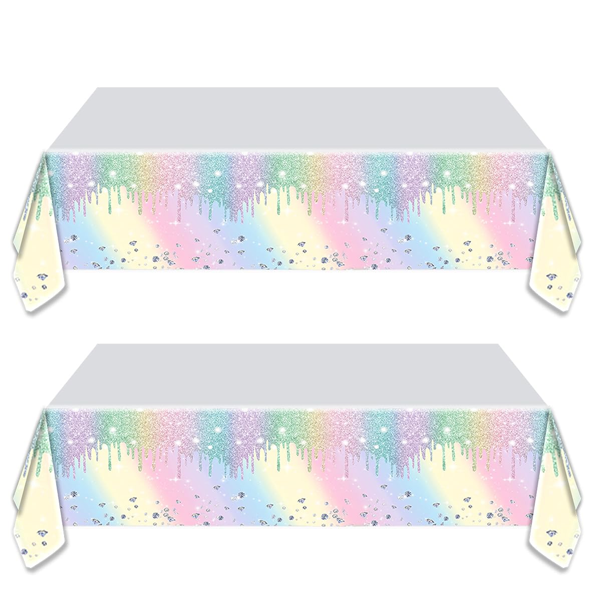OULUN 2Pcs Iridescent Diamond Birthday Party Tablecloth 54x71 Iridescent Glitter Diamond Theme Table Cloth for Girls Silver Glitter Diamond Party Supplies