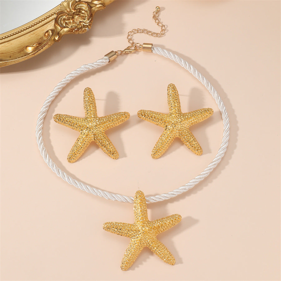 Exaggerated Star Beach Ocean Pendant Necklace Earring Set