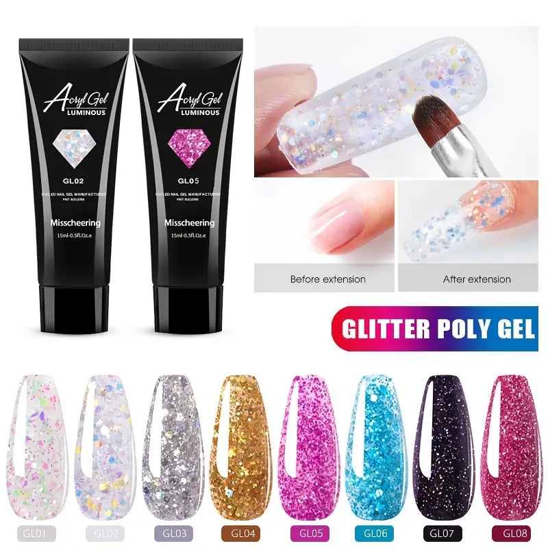 Glitter Builder Gel for Nails - Quick UV Extension Set