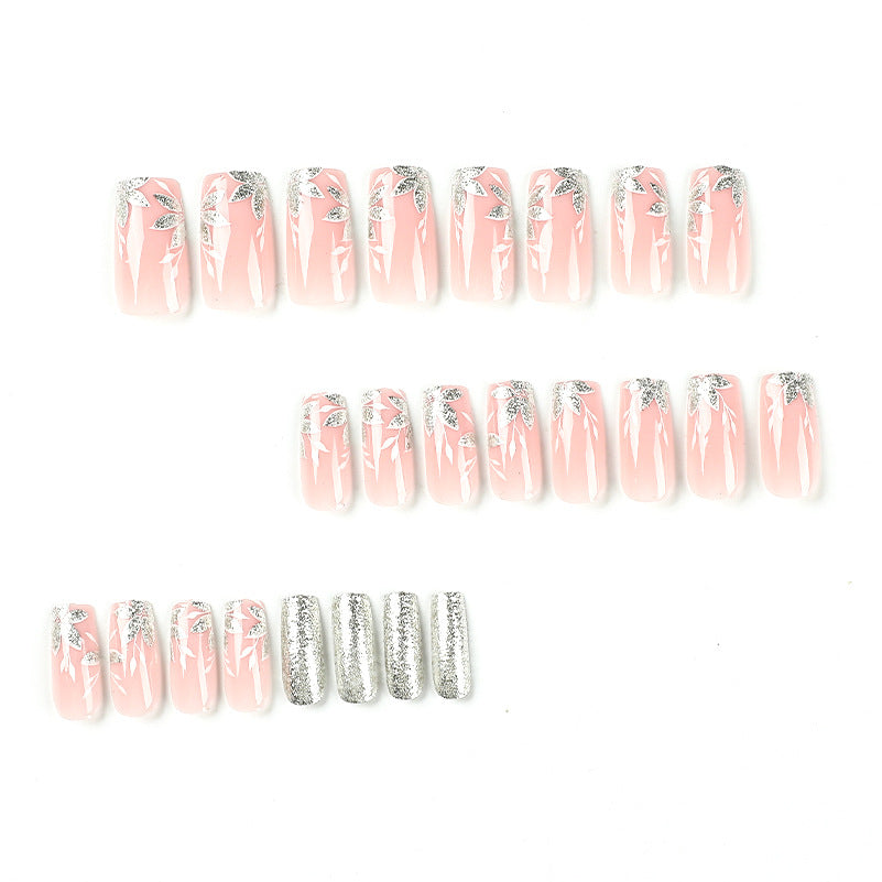 Pink Silver Glitter Maple Leaf Ballerina Nail Art Patches