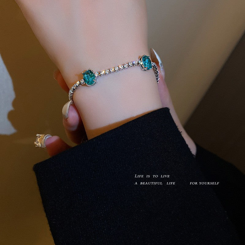 Zircon Inlaid Bracelet with Emerald Green Sparkle
