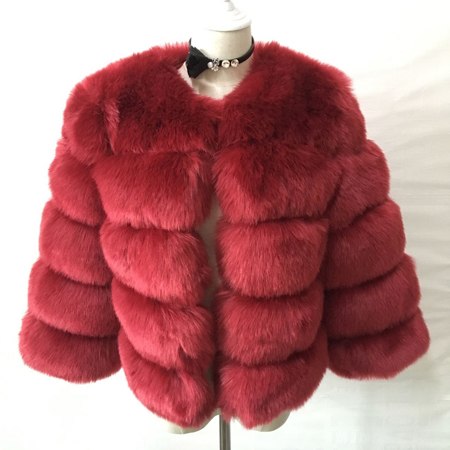 Faux Fur Slim Fit Short Fox Fur Jacket