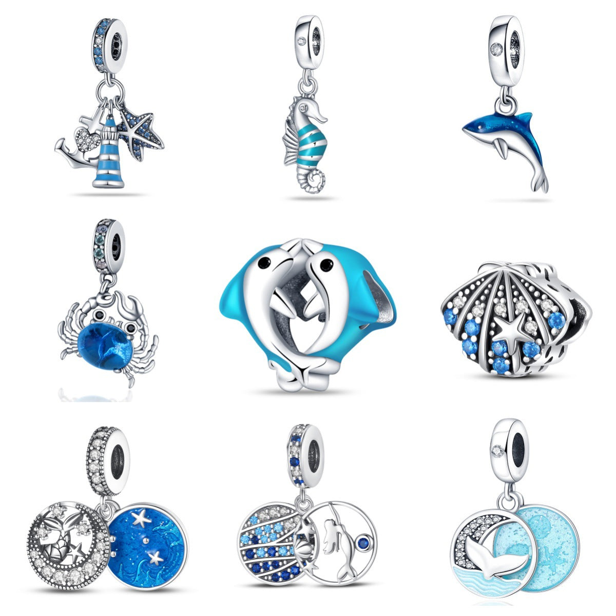 Ocean Blue Dolphin and Seahorse Pendant DIY Accessories