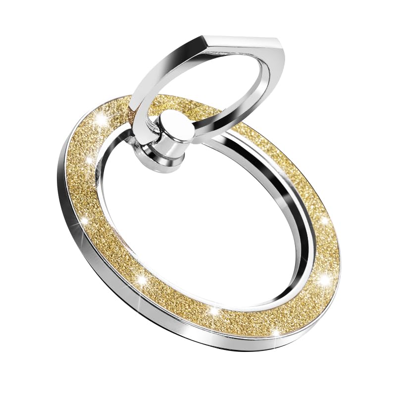 Magnet Phone Grip Ring Holder Glitter Sparkling for Smartphones360 Rotation Magnetic Bling Phone Ring Finger Grip Kickstand for Cell Phone (Golden)