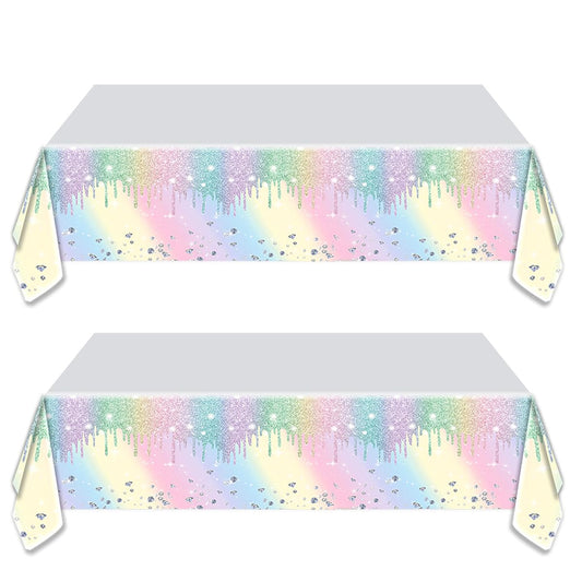 OULUN 2Pcs Iridescent Diamond Birthday Party Tablecloth 54x71 Iridescent Glitter Diamond Theme Table Cloth for Girls Silver Glitter Diamond Party Supplies