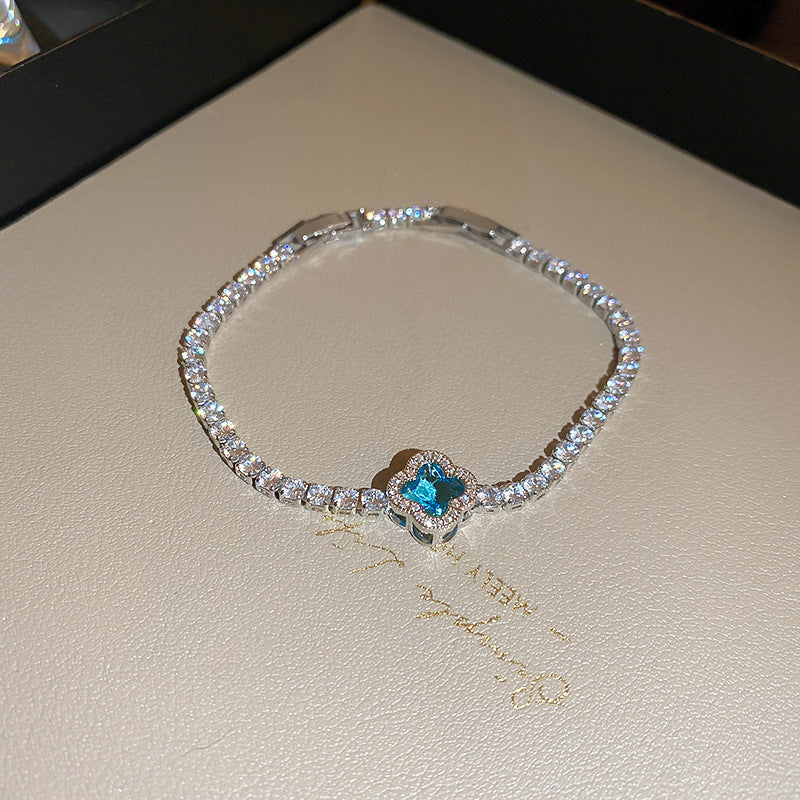 Zircon Inlaid Bracelet with Emerald Green Sparkle