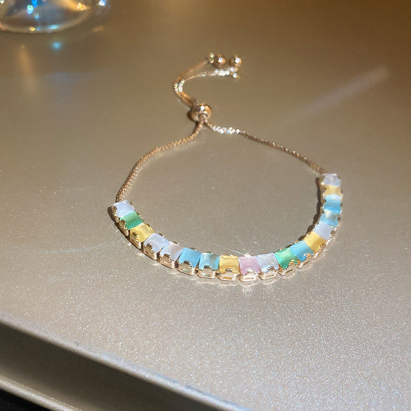 Zircon Inlaid Bracelet with Emerald Green Sparkle
