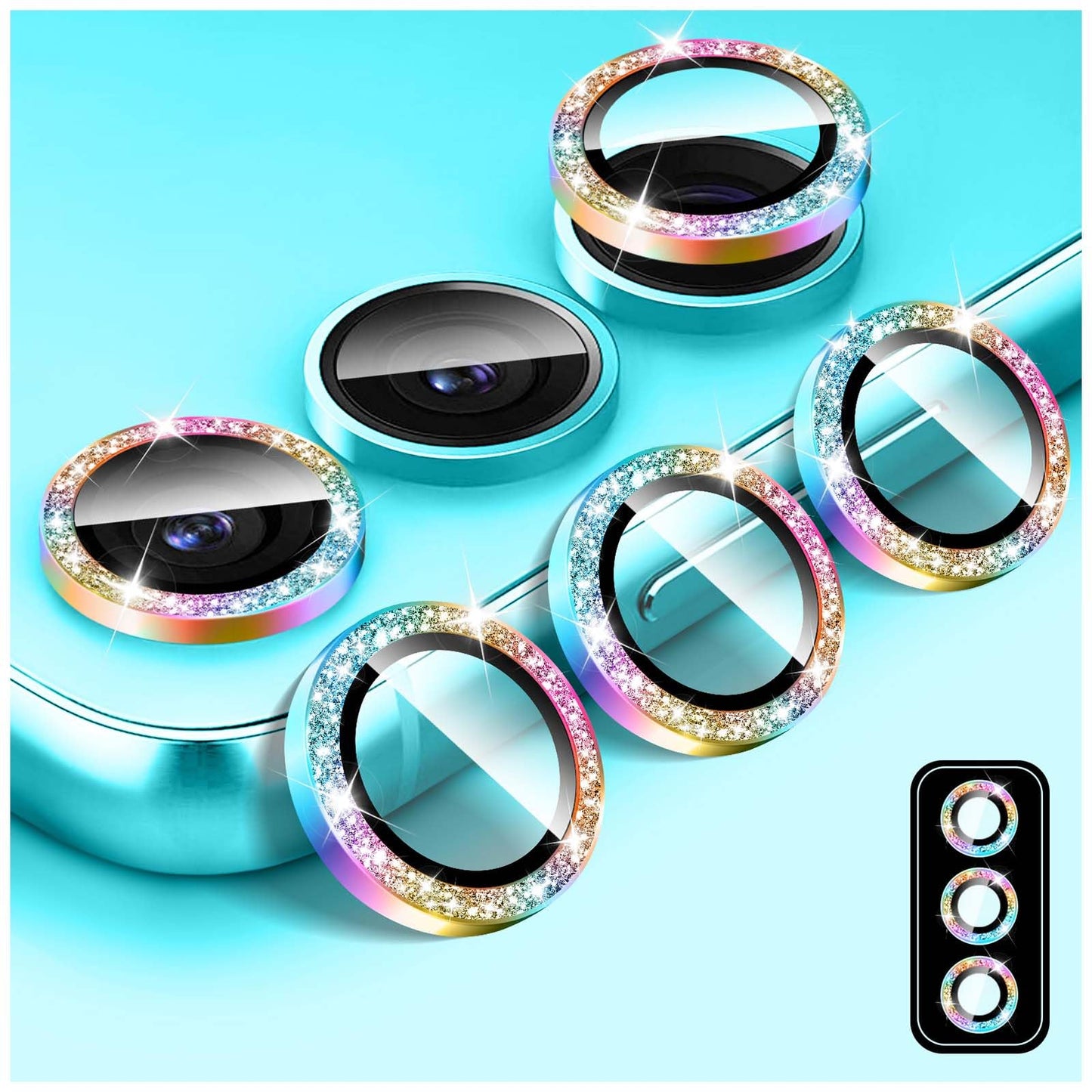 Kucheed Bling Camera Lens Protector for Samsung Galaxy S24 Plus Tempered Glass Camera Cover Screen Protector Glitter Automatic Alignment Individual Metal Rings Film Stickers