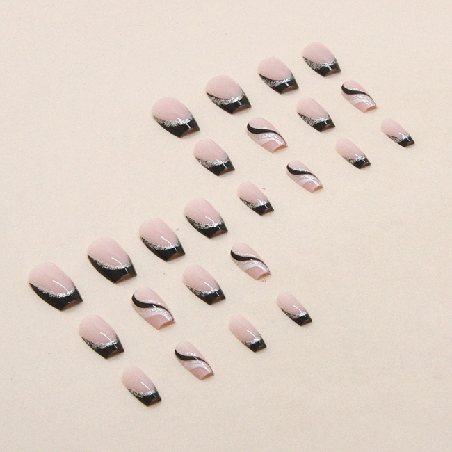 24pcs Black Glitter French Short Ballet Fake Nails