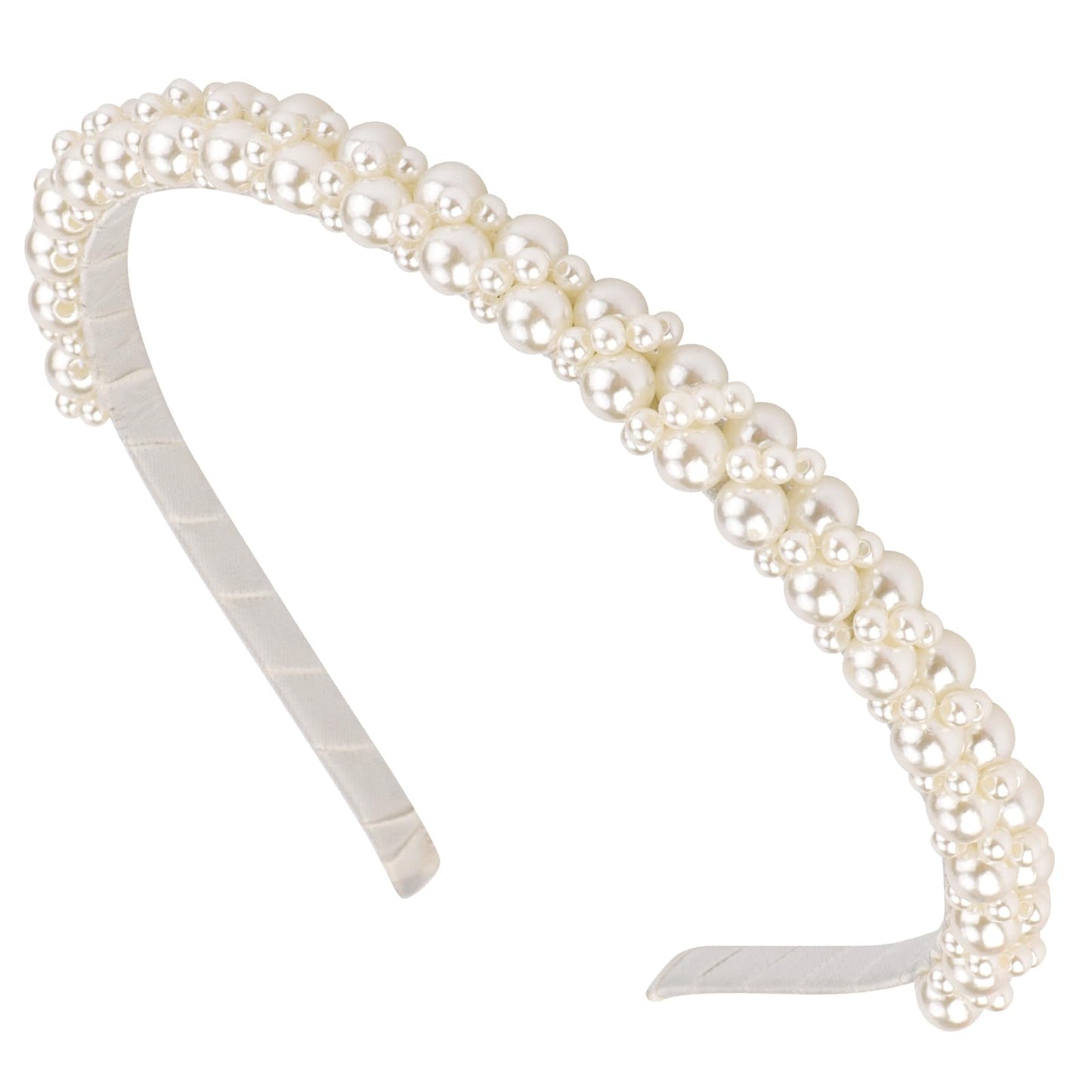 Hapdoo White Pearl Headbands for Women Girls Cute Beads Headband with Faux Pearl for Wedding Bride Fashion Beaded Bling Hairbands Hair Hoop Accessories for Birthday