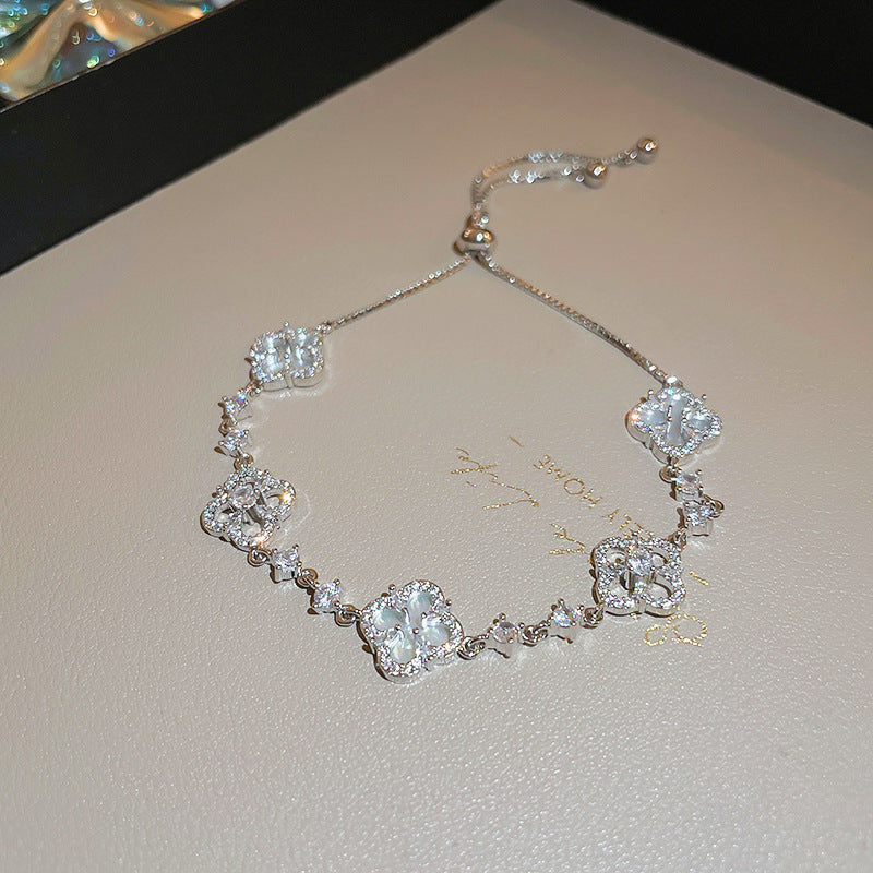 Zircon Inlaid Bracelet with Emerald Green Sparkle