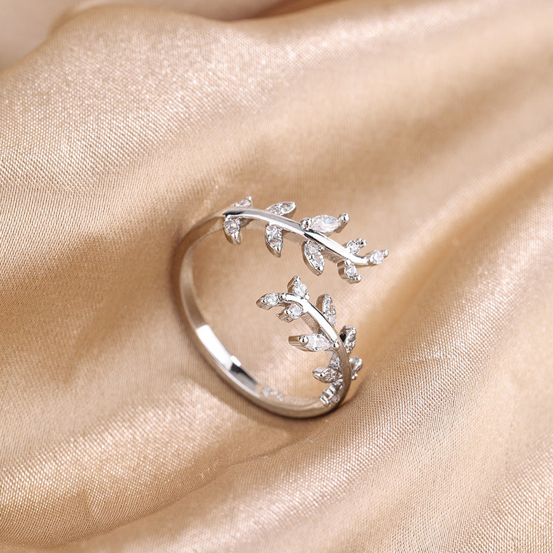 Refined Rhinestone Leaves Twigs Fashion Ring
