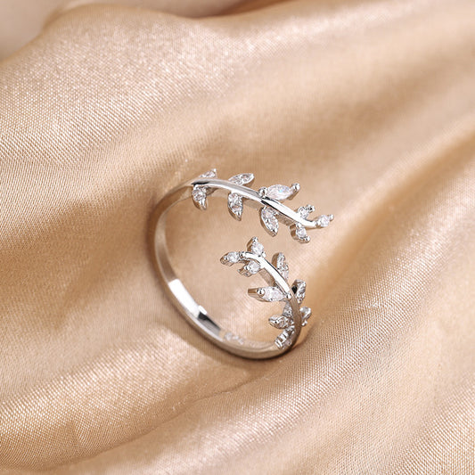 Refined Rhinestone Leaves Twigs Fashion Ring