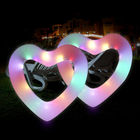 RoamReady 2 Pack Inflatable Heart Pool Floats Heart Shaped Summer Swimming Pool with LED Lights Float Loungers Tube Ring Floatie for Water Fun Beach Party for Adults
